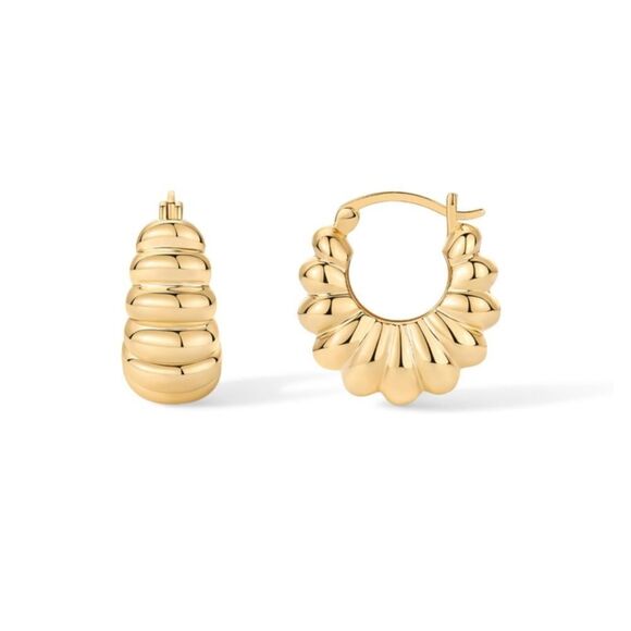 14k Gold Plated Croissant Chunky Earrings - Picture 2 of 4